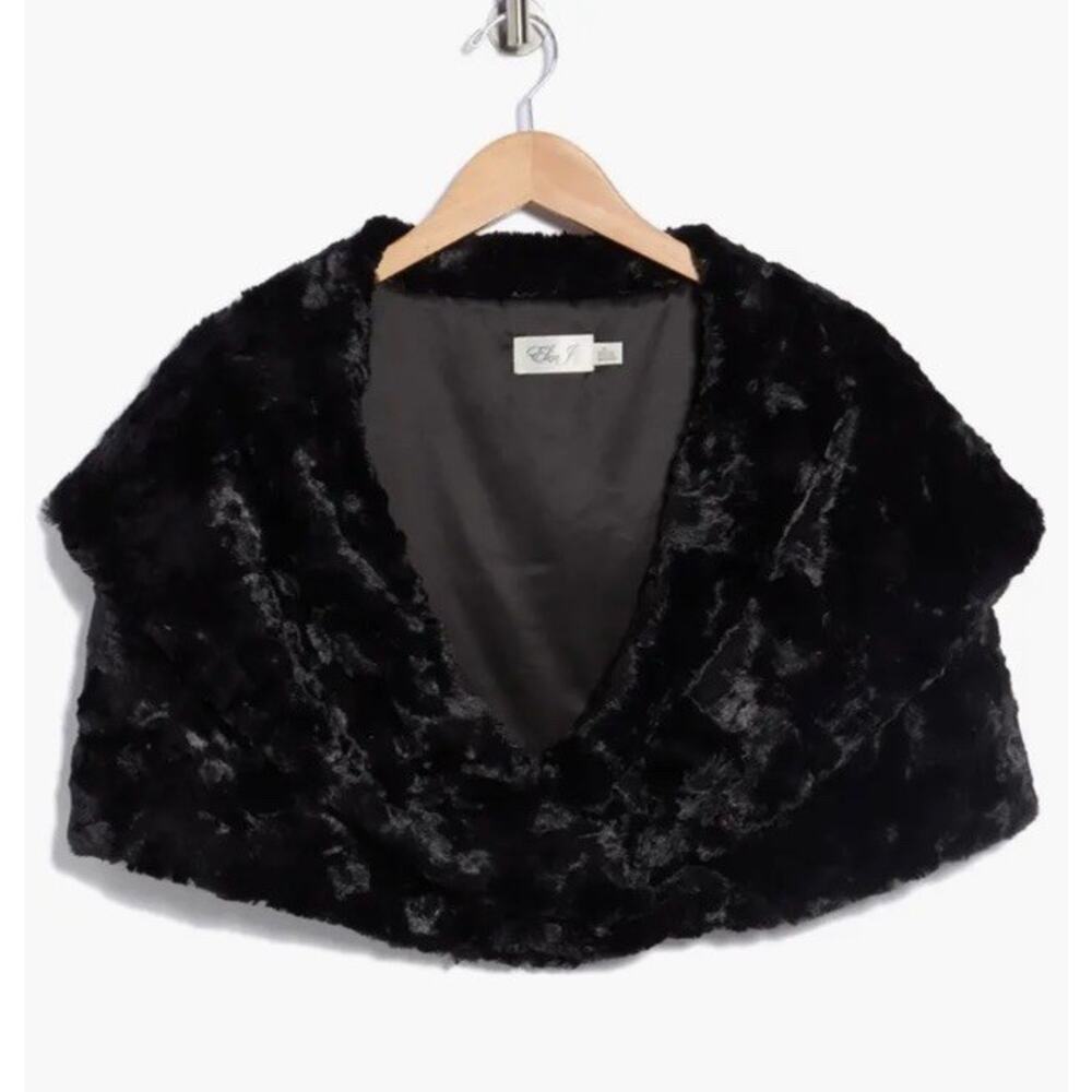 Eliza J Shawl Collar Faux Fur Capelet Black Size M NWT $108 MSRP